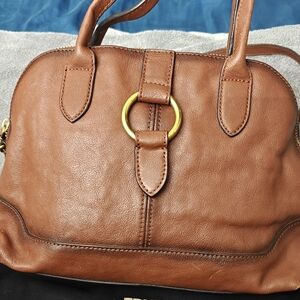 Frye Leather Brown Ring Dome Brown Satchel Handbag